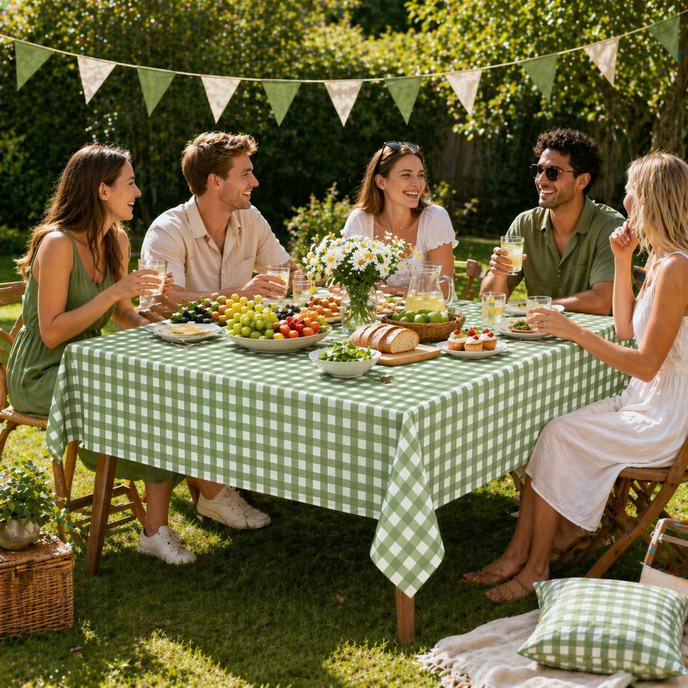 3 Pcs Sage Green Gingham Tablecloth Decorations, Disposable Plastic Green Che...