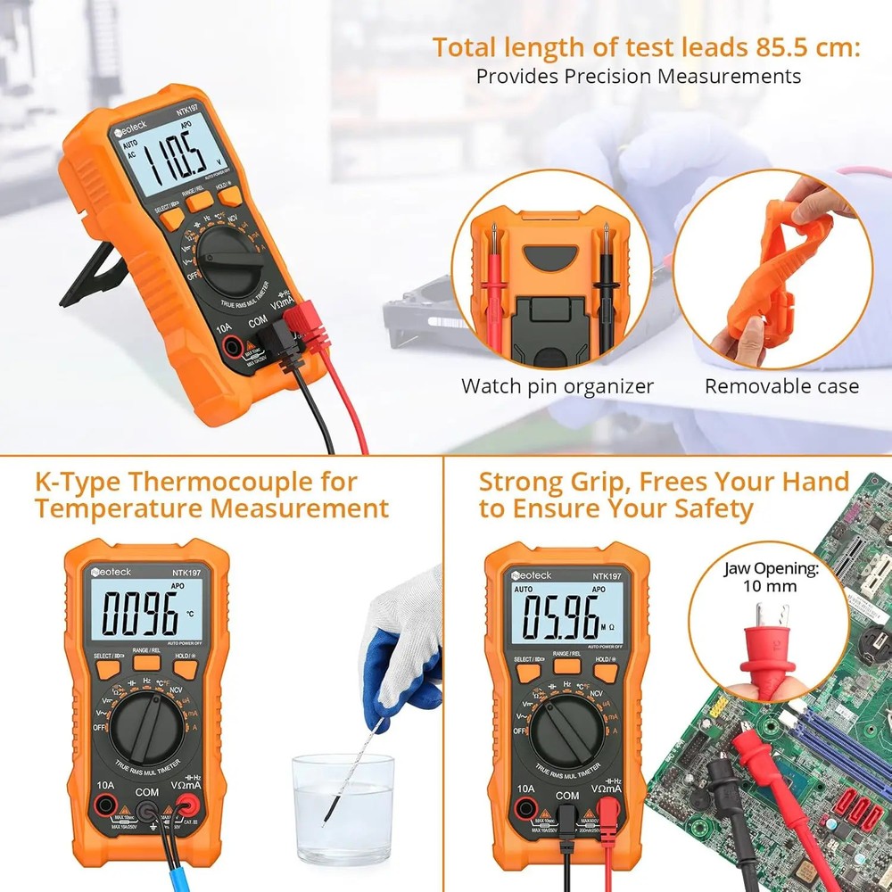 True RMS Digital Multimeter 2000 Counts AC/DC Voltage Current Resistance