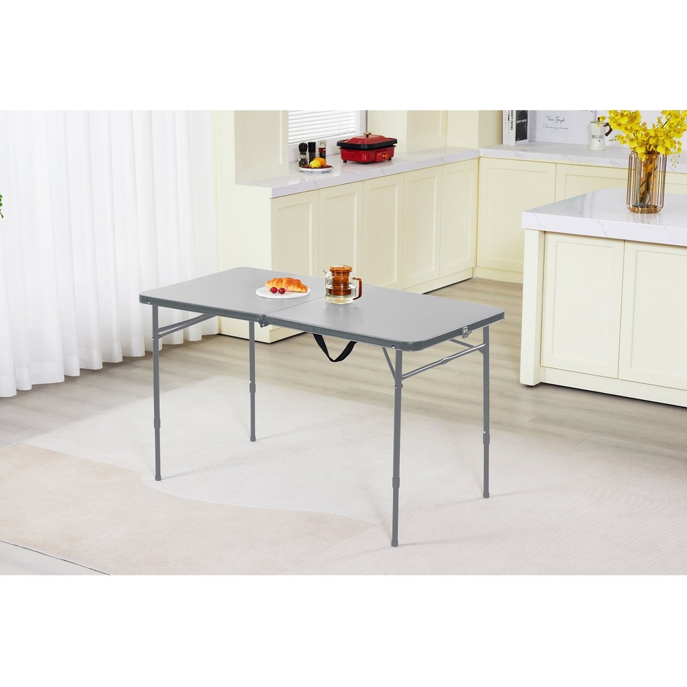 40"L x 20"W Plastic Adjustable Height Fold-in-Half Folding Table, Gray