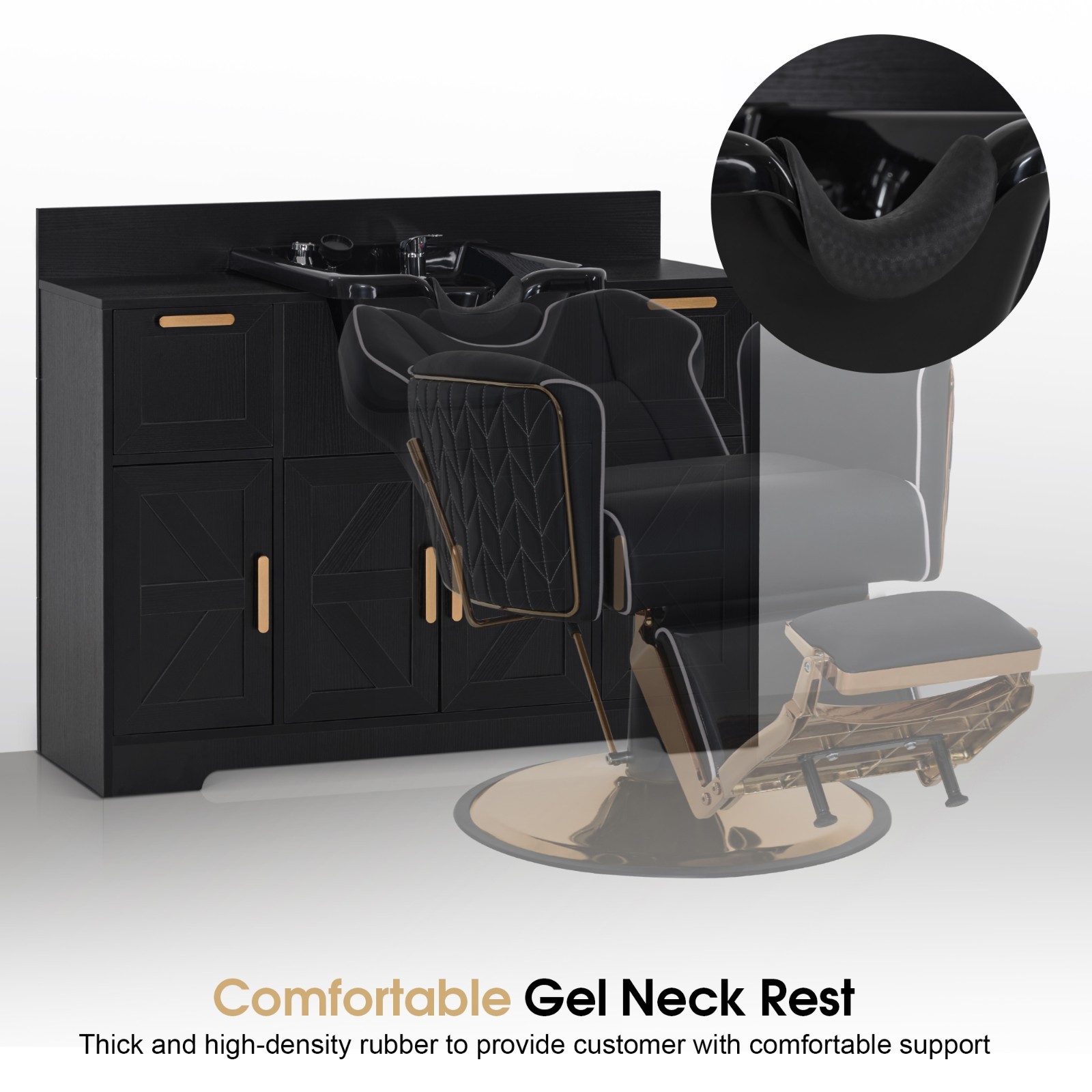 BarberPub Shampoo Station, Barber Cabinet with Hair Wash Backwash Sink 7137