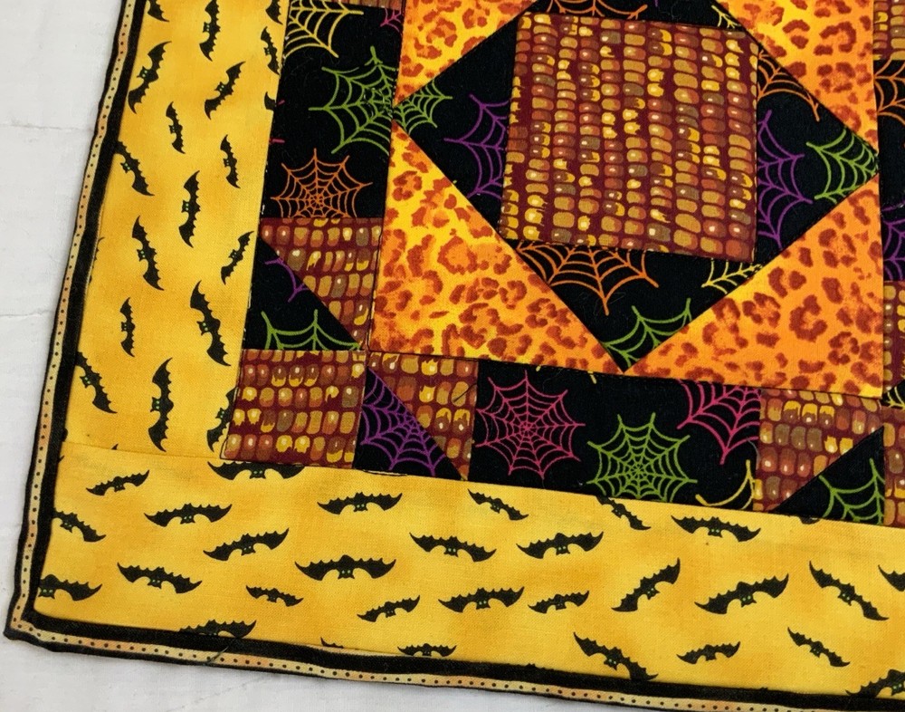 Hand Made Patchwork Quilt Table Topper, Fall, Halloween, Triangles & Squares
