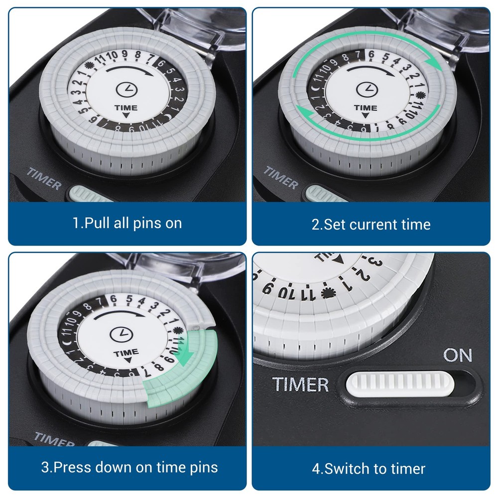 DEWENWILS Outdoor Light Timer Waterproof, 24-Hour Programmable Plug in Black