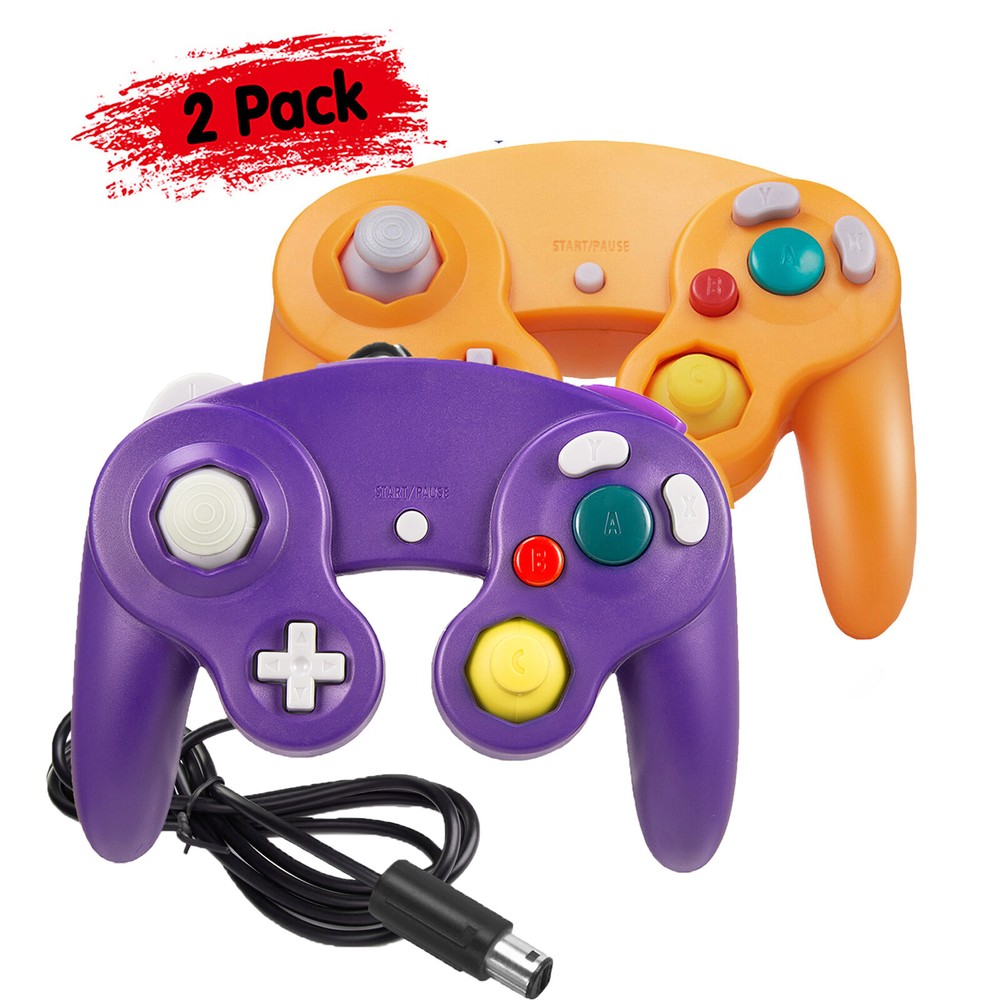2 Pack Wired Rumble Controller Gamepad for Nintendo GameCube Console Dual Shock