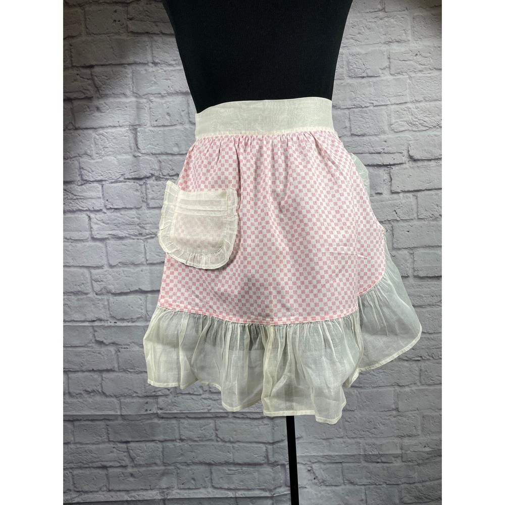 Vintage pink and white gingham hostess apron