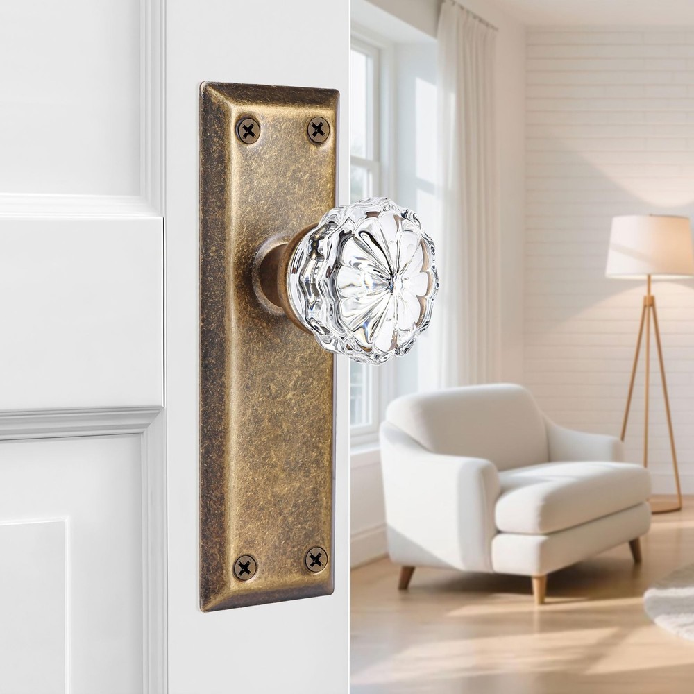 2 Pack Vintage Antique Brass Single Sided Crystal Dummy Door Knobs Interior, ...