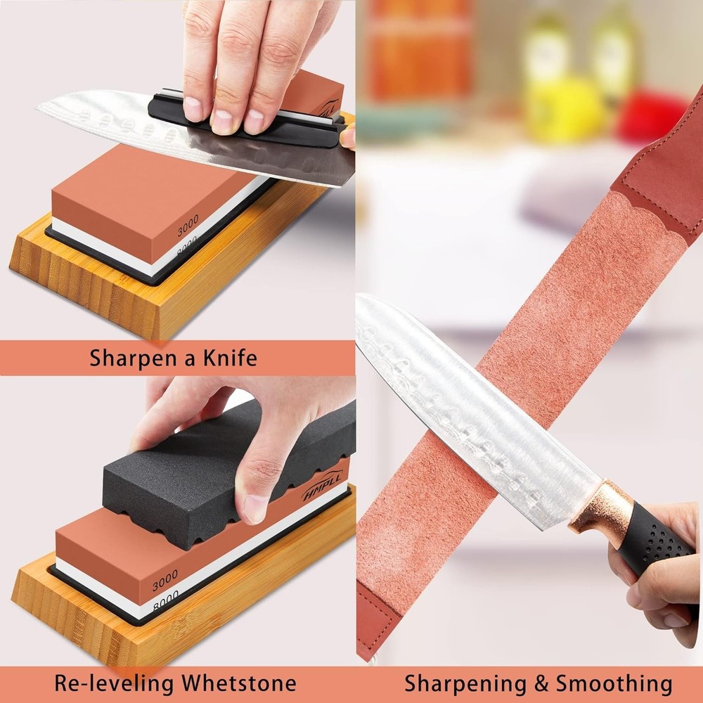 Professional Knife Sharpening Stone Set - Whetstone 4-Sided Grit & Accessories