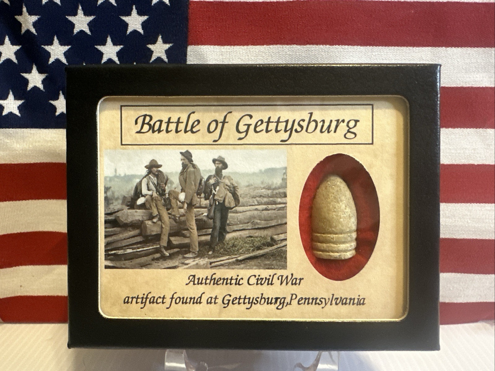 Dropped Civil War Bullet from Gettysburg in Matted COLOR Display Case with COA
