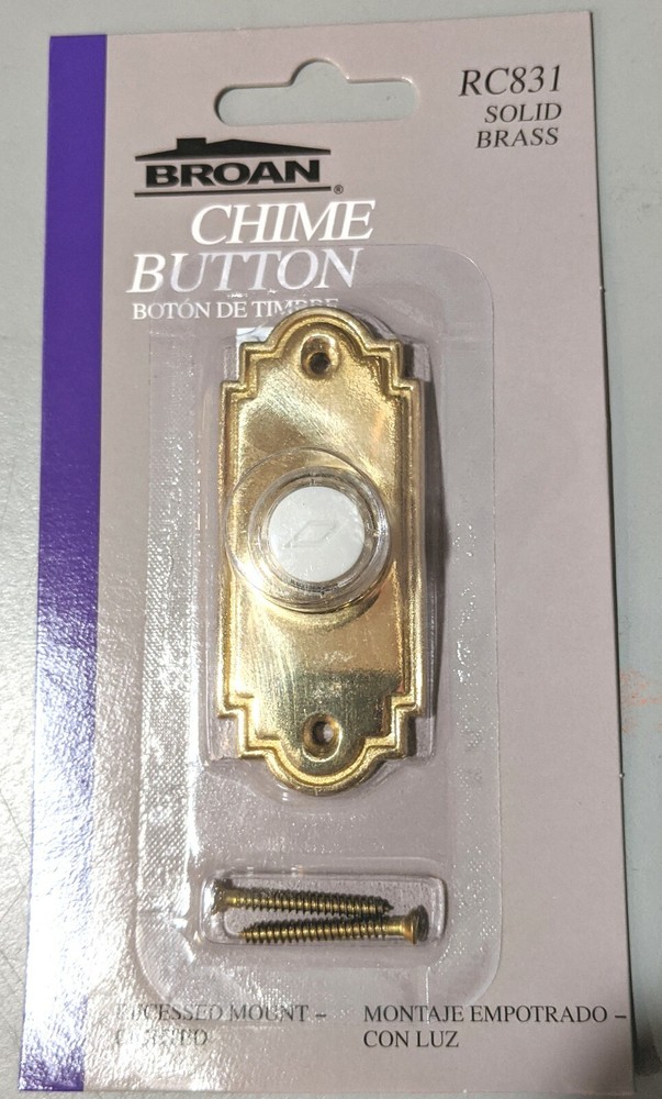 Broan NuTone RC831 Recessed Mount Lighted SOLID BRASS Doorbell Button NEW