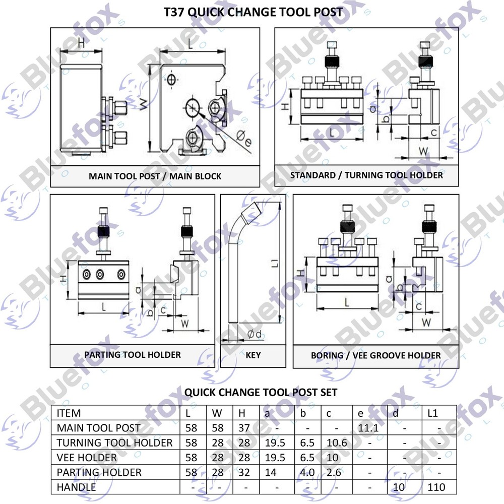 9 Pieces Set T37 Quick-Change Toolpost Myford ML7 Bluefox