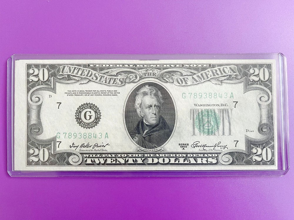 $20 1950 ((A CHICAGO)) FEDERAL RESERVE NOTE ((CUTTING ERROR RIGHT SIDE ))