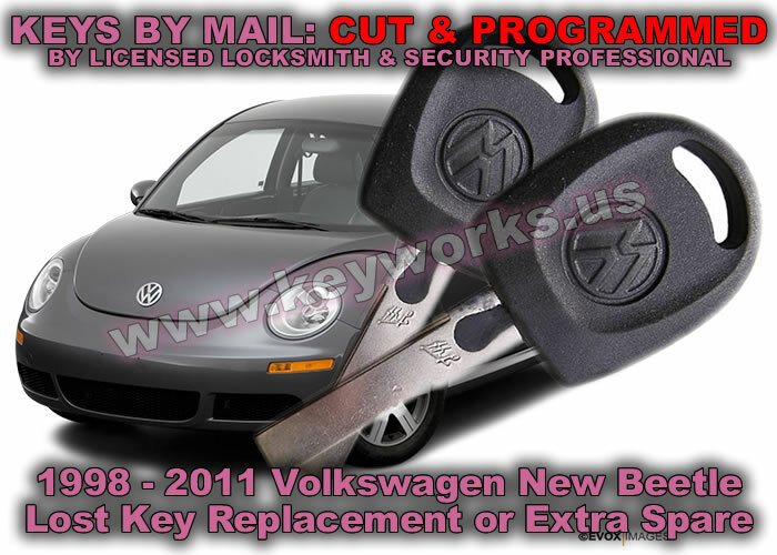 Volkswagen New Beetle lost key replacement. Get 2 new cut & programmed keys!
