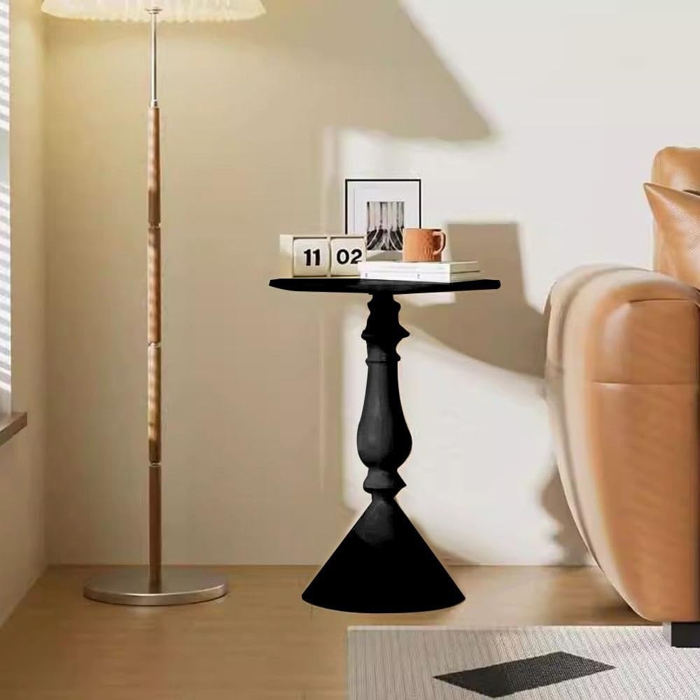 Metal Small End Table Vintage Matte Black Round Side Table Nightstand Bedside
