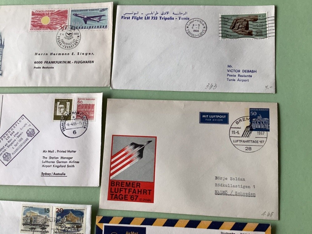 Airmail flight cover mixed world 9 items Ref A1463
