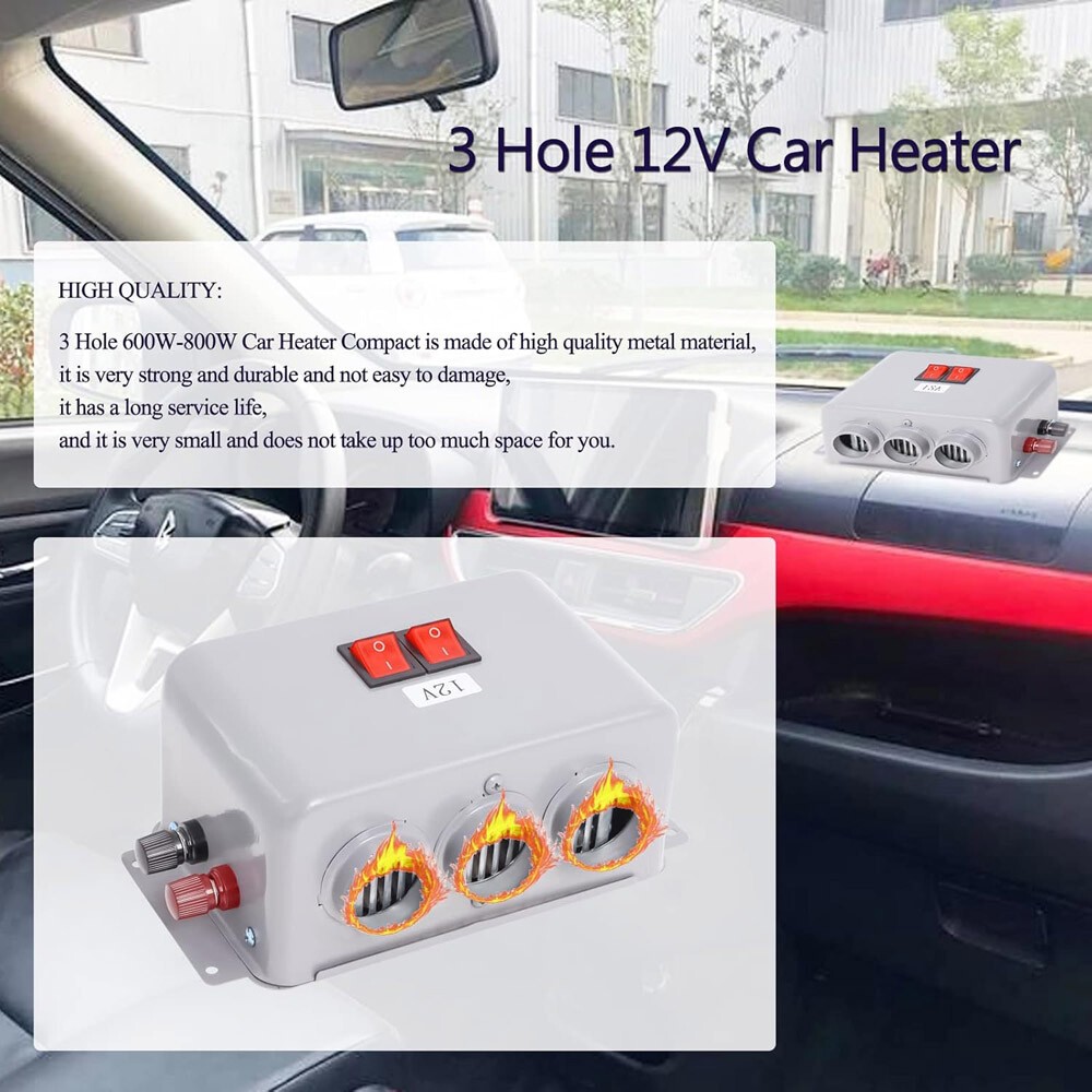 Interior Heater 12V 800W Dual Gear 3 Hole Compact Car Demister Winter Fast Heat