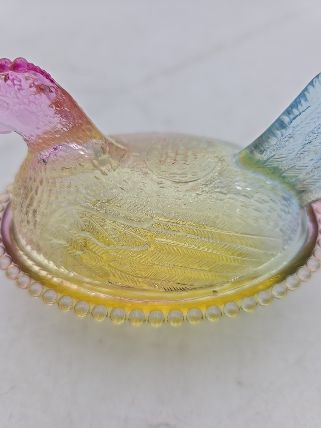 Rainbow Glass Nesting Hen, Approximately 4"L X 3"H