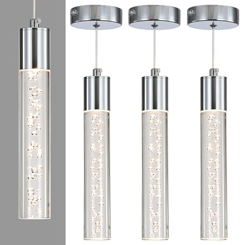 Modern LED Pendant Light, Chrome Bubble Hanging 3 Pack Chrome Long Bubbles