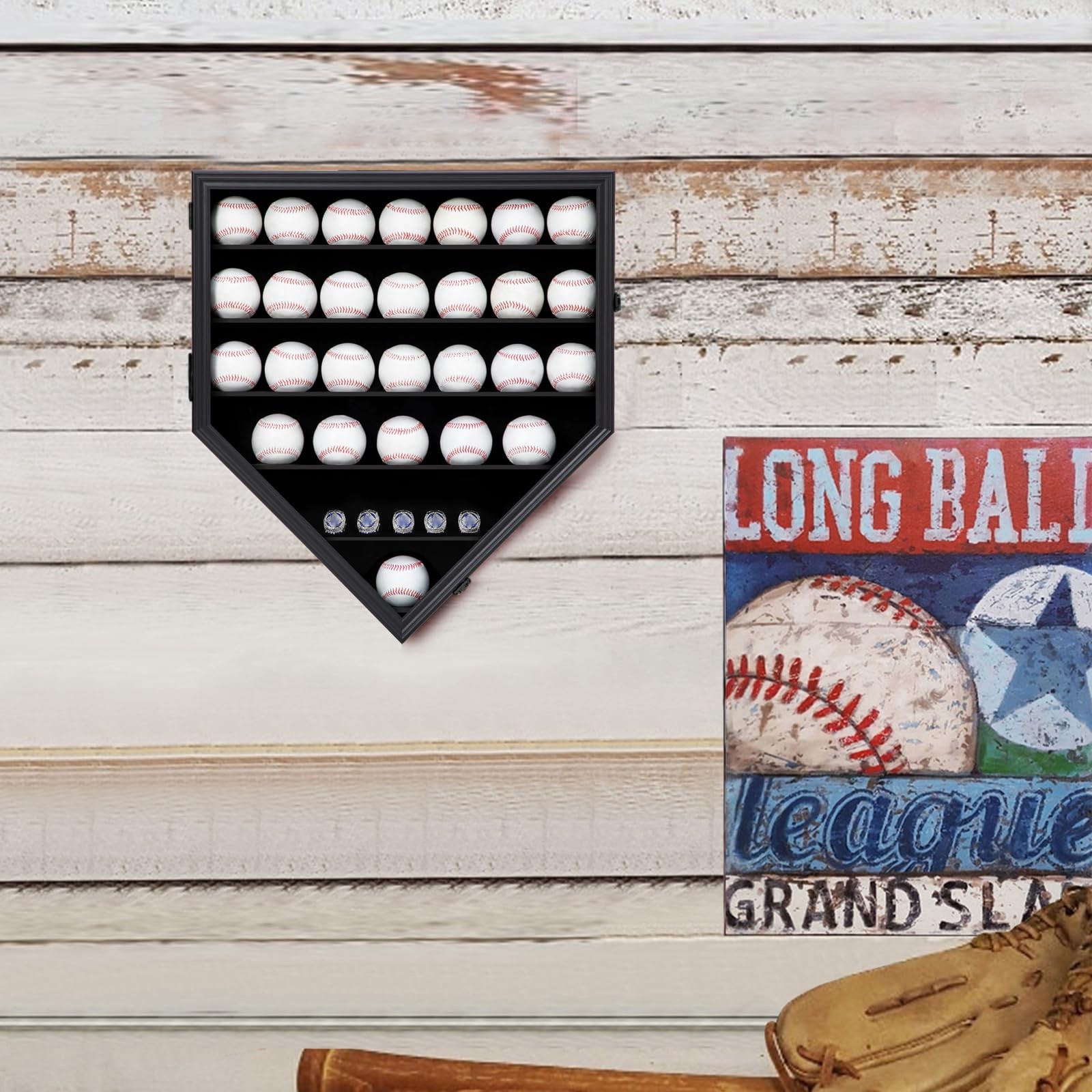 30 Baseball Display Case Wooden Baseball Holders for Balls Display Wall Mount...