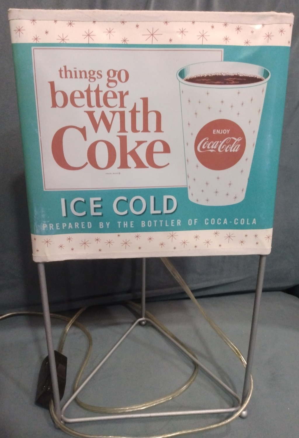 THINGS GO BETTER WITH COCA COLA Retro 1960s LIGHT UP COUNTER SIGN OR LAMP RARE
