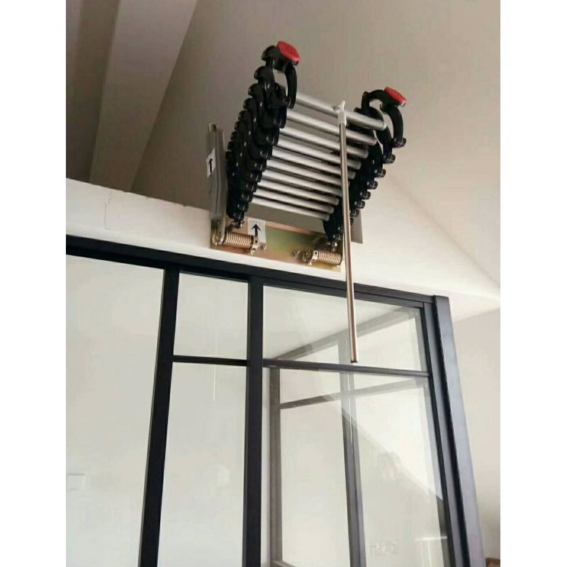 Narrow Wall Mounted Loft Wall Stairs Black+White Pull Down Ladder System 10 Ste