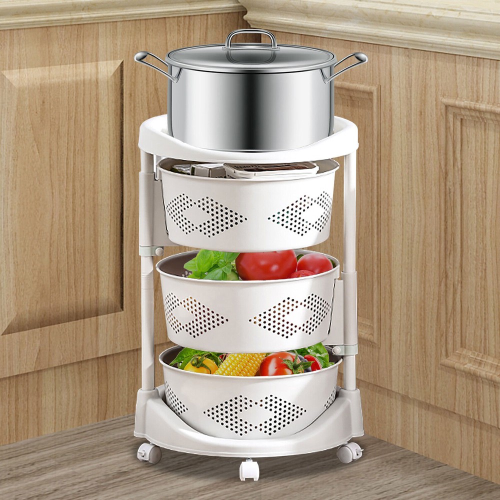 Kitchen Storage Cart Rotating Basket Vegetable Rack Multi-Layer Storage Shelves