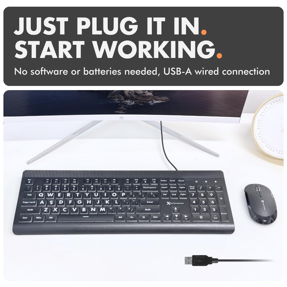Large Print Keyboard Backlit USB Wired Light Up Keyboard for PC Laptop