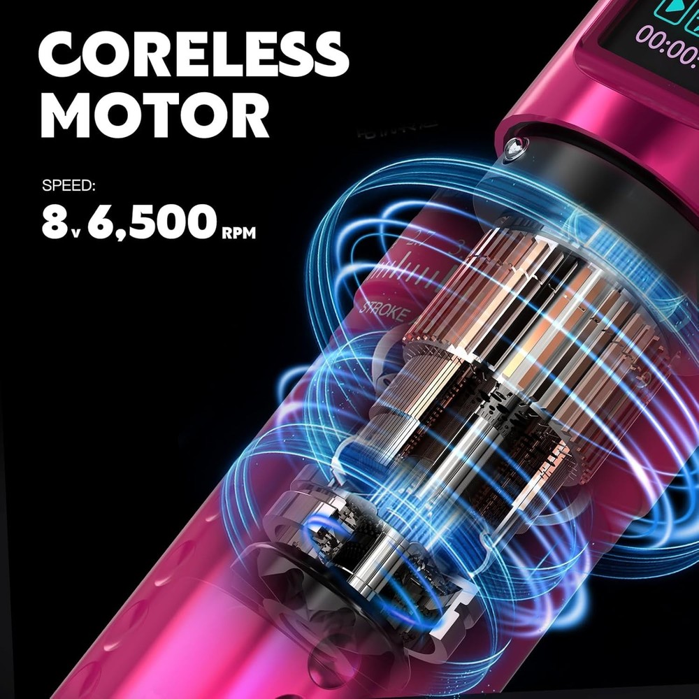 WORMHOLE PRO 7 Adjustable Stroke Cordless Tattoo Machine, Digital LED...