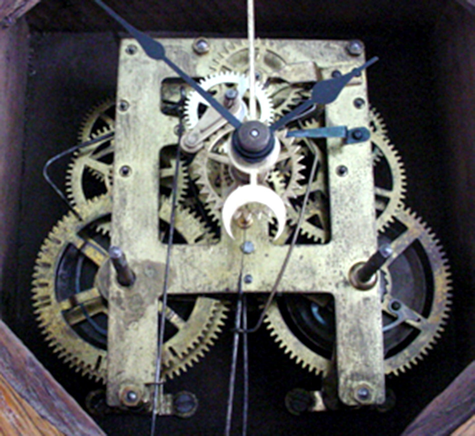 Antique Solid Elm Octagon Schoolhouse Calendar "Regulator A" Wall Clock