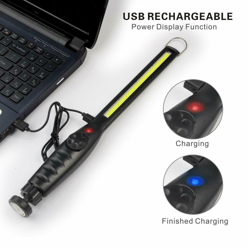 2X Slim COB LED Work Light Mechanical Flashlight Magnetic Base USB Charging