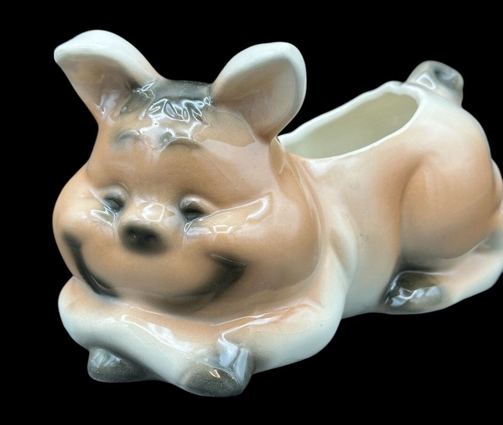 Anthropomorphic Lying Pig Shelf Planter Mold Brown Painted