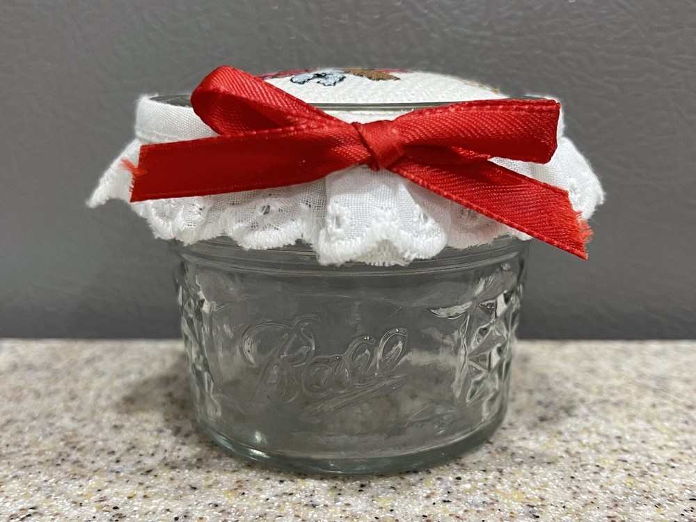 Handmade Needlepoint Miniature 2.5” Ball Jar “Handy Man” EUC