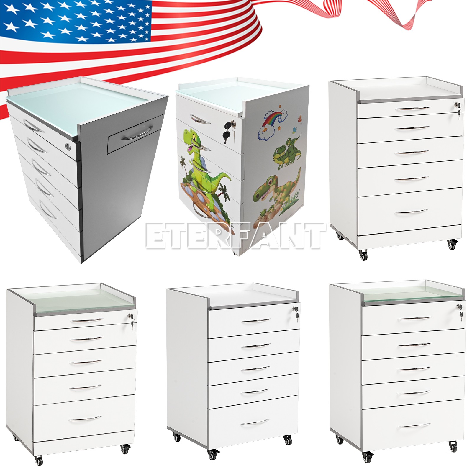 4/5 Drawers Dental Medical Trolley Acrylic Wooden Cabinet Rolling Cart w/Socket