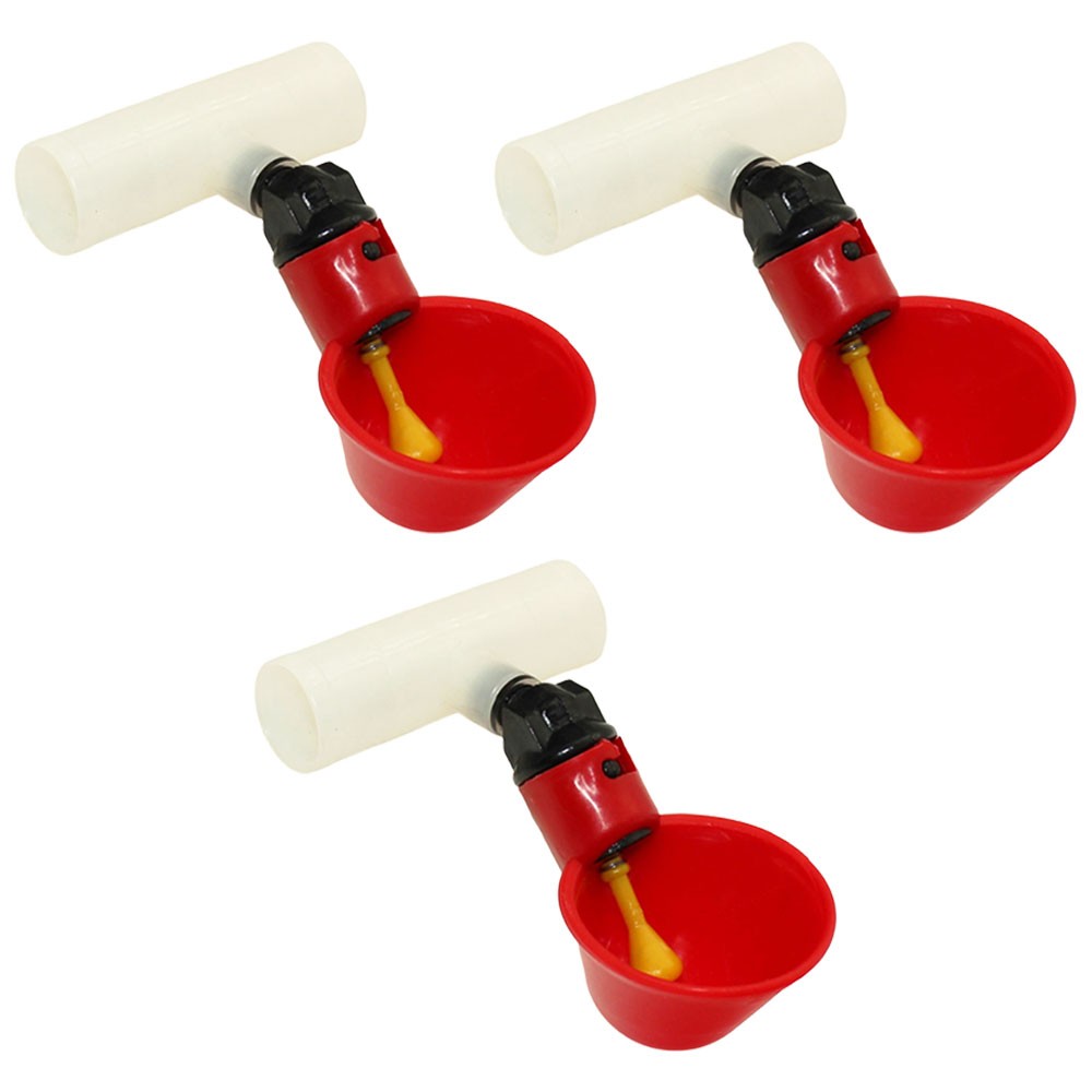 Three (3) Automatic Waterer Drinker Cups and Clear Fitting Chicken Water Poultry