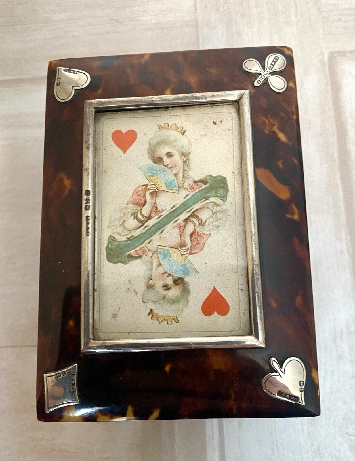 Antique Sterling Silver Tortoise Shell Playing Card Bridge Box - Chester 1894