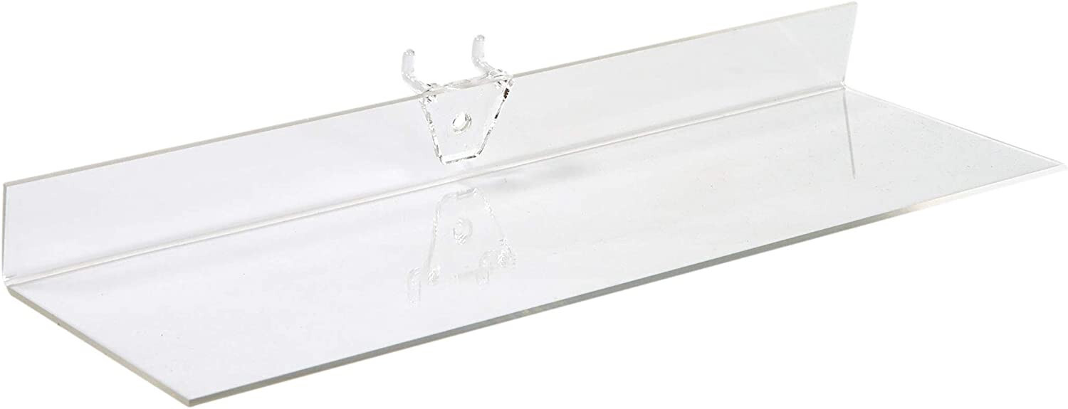 Set of 12 Acrylic Shelves ¼" Pegboard 12” x  4” Wide Clear Shelf Shoe Display
