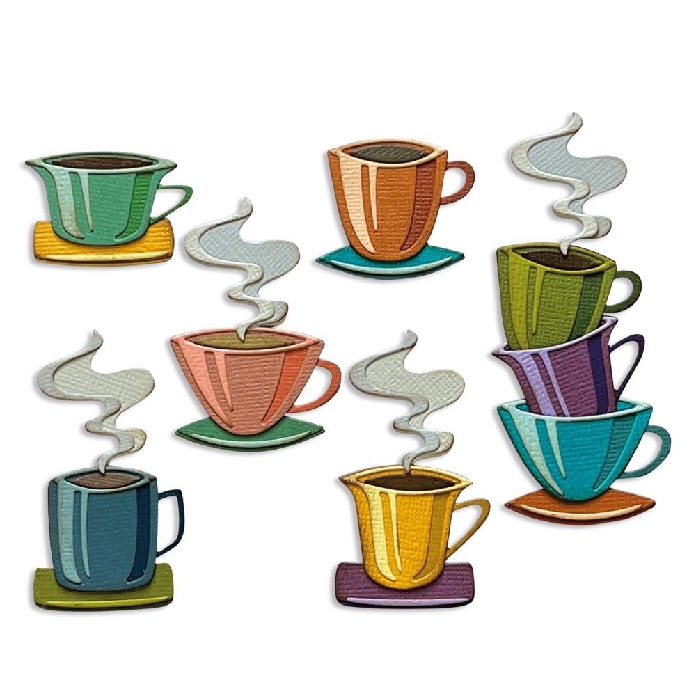 New Tim Holtz Papercut Cafe Sizzix Thinlits Cutting Die Set Coffee Cups Saucers
