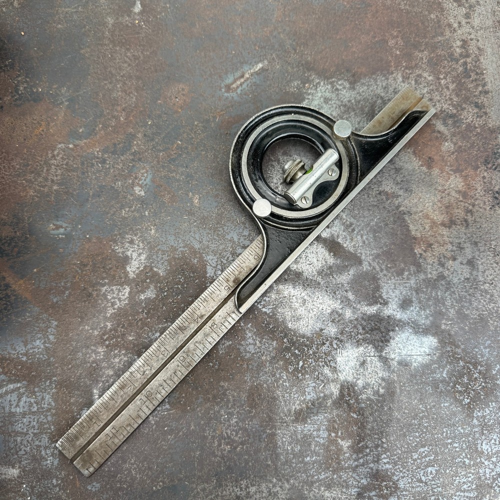 Vtg BATES Mfg Co. Reverse Protractor Head Combination Square - USA