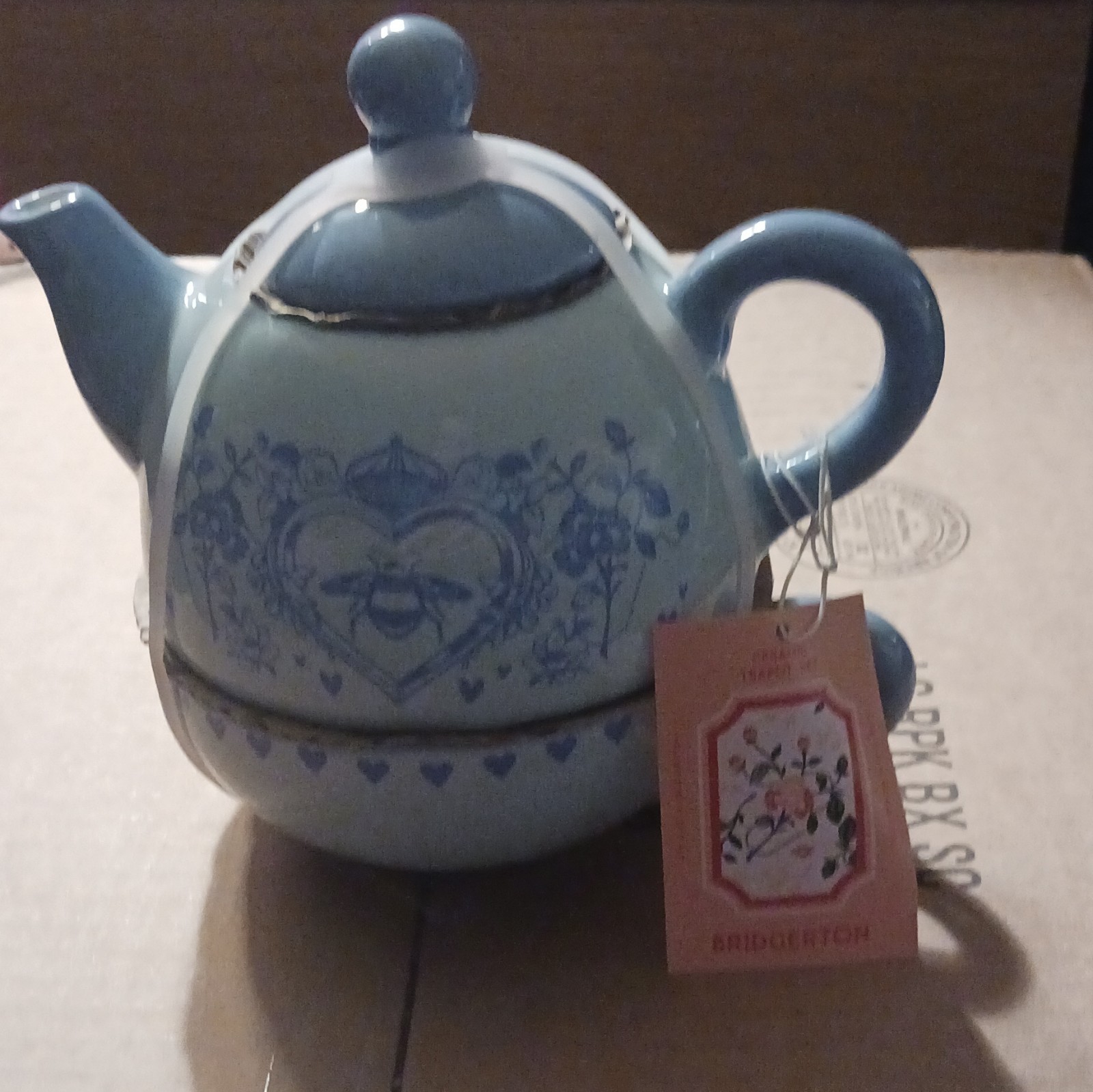 Bridgerton Ceramic Tea For One Set Blue Floral & Nature Dishwasher Safe