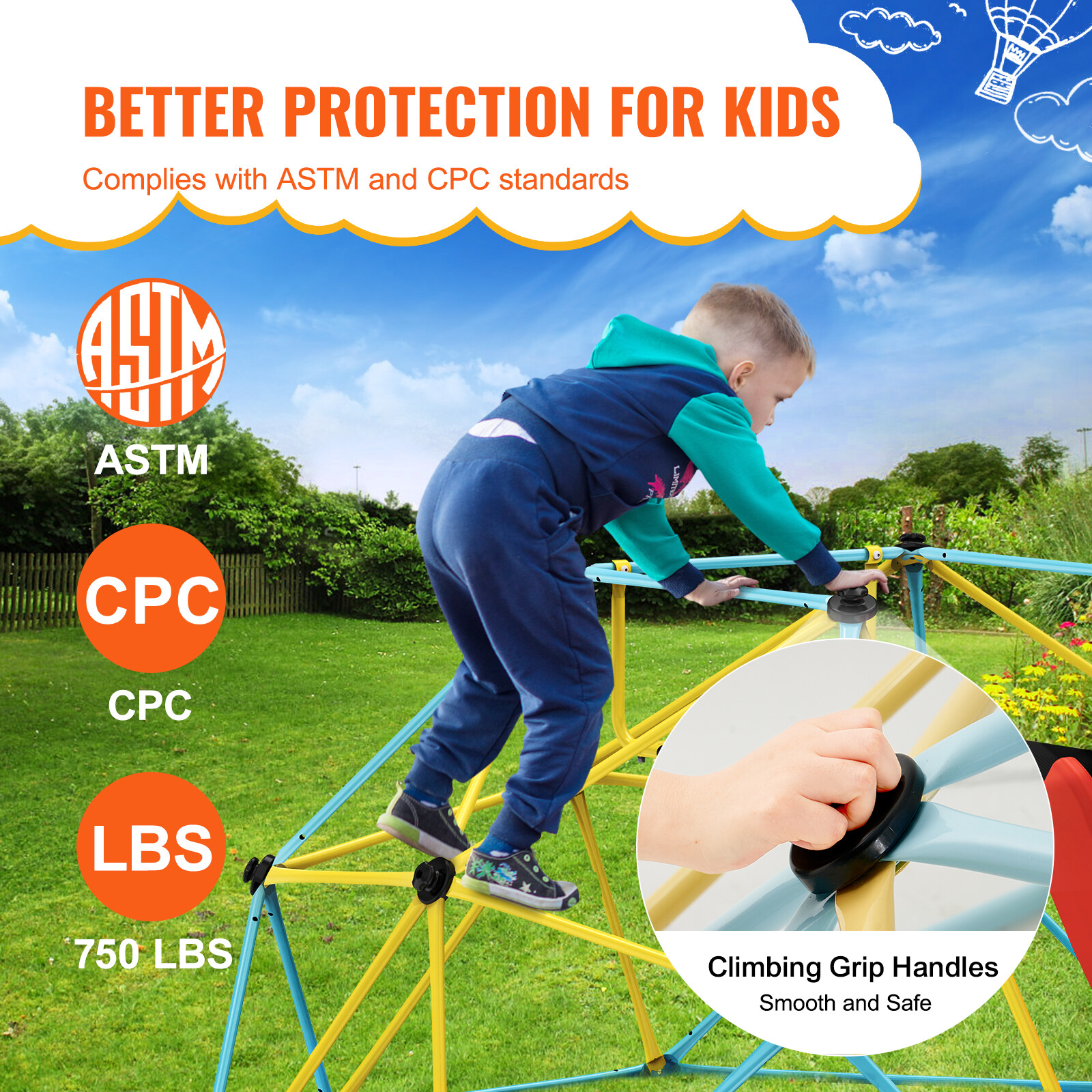 VEVOR Climbing Dome 8FT Geometric Dome Climber with Slide Jungle Gym 3-9 Years