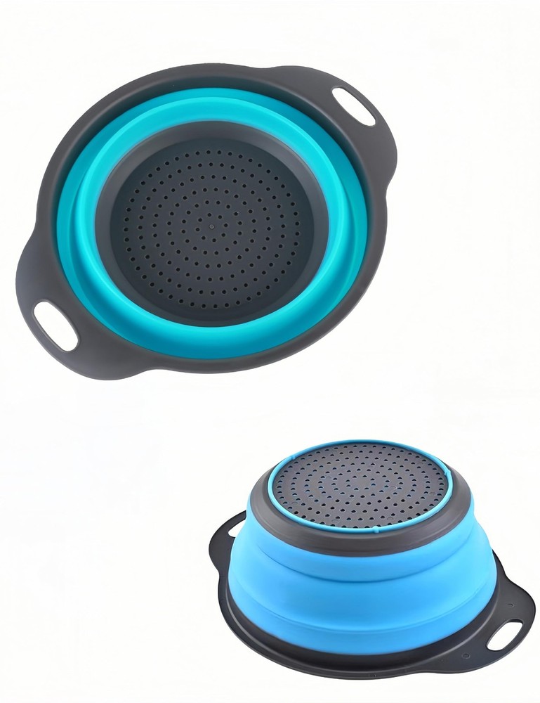 2 PCS Red Round Collapsible Silicone Kitchen Colander Plastic Handle Strainer