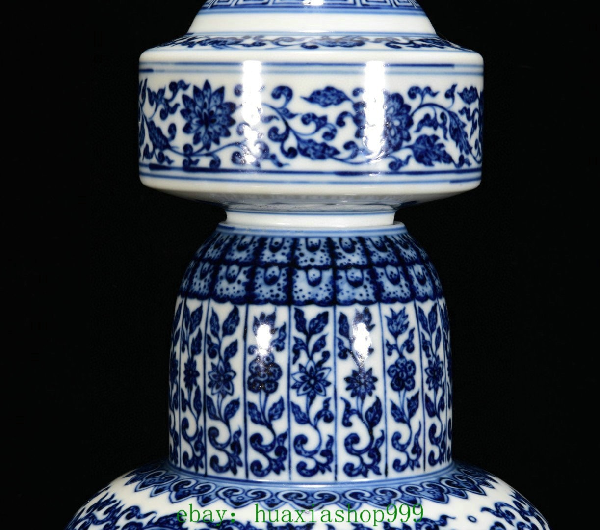 11.4"Old Qianlong Marked Blue White Porcelain Lotus Flower Pattern Bottle Vase
