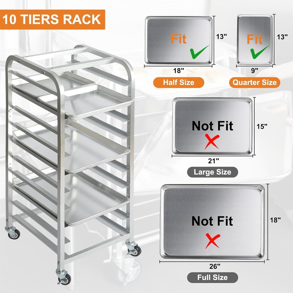 10-Tier Quarter & Half Sheet Pan Rack Bread Baking Speed Rack Cooling Bakery