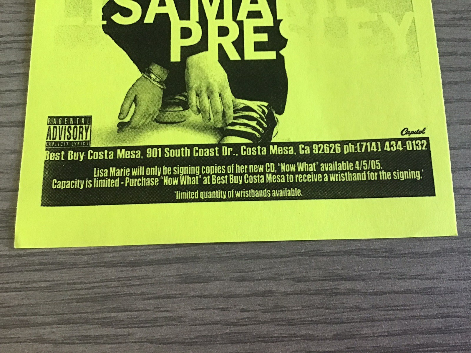 🔥RARE Lisa Marie Presley Yellow Paper Promo Best Buy Signing Flyer 4/5/2005🔥