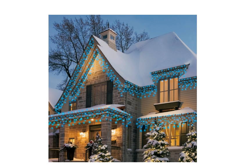 Holiday Time 200-Count Blue LED Icicle Lights with 8 Sync Lighting Functions