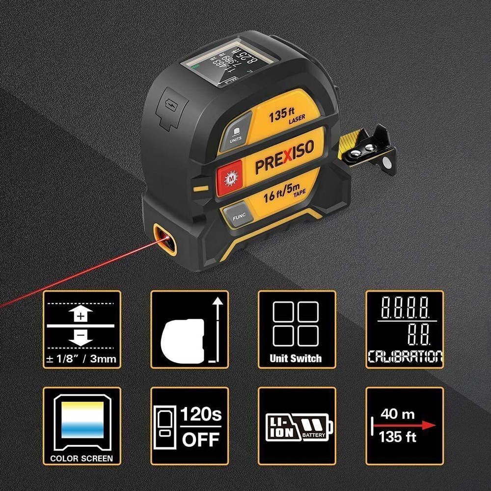 PREXISO 2-in-1 Laser Tape Multi-Function Measure Laser Measurement Tool 16 Ft