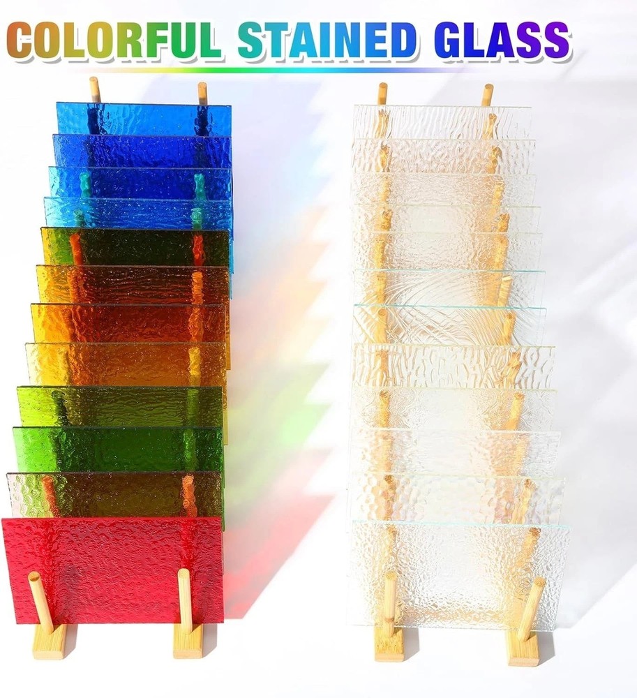 Rectangular Stained Glass Sheets Pack for Home Decoration and Art Projects