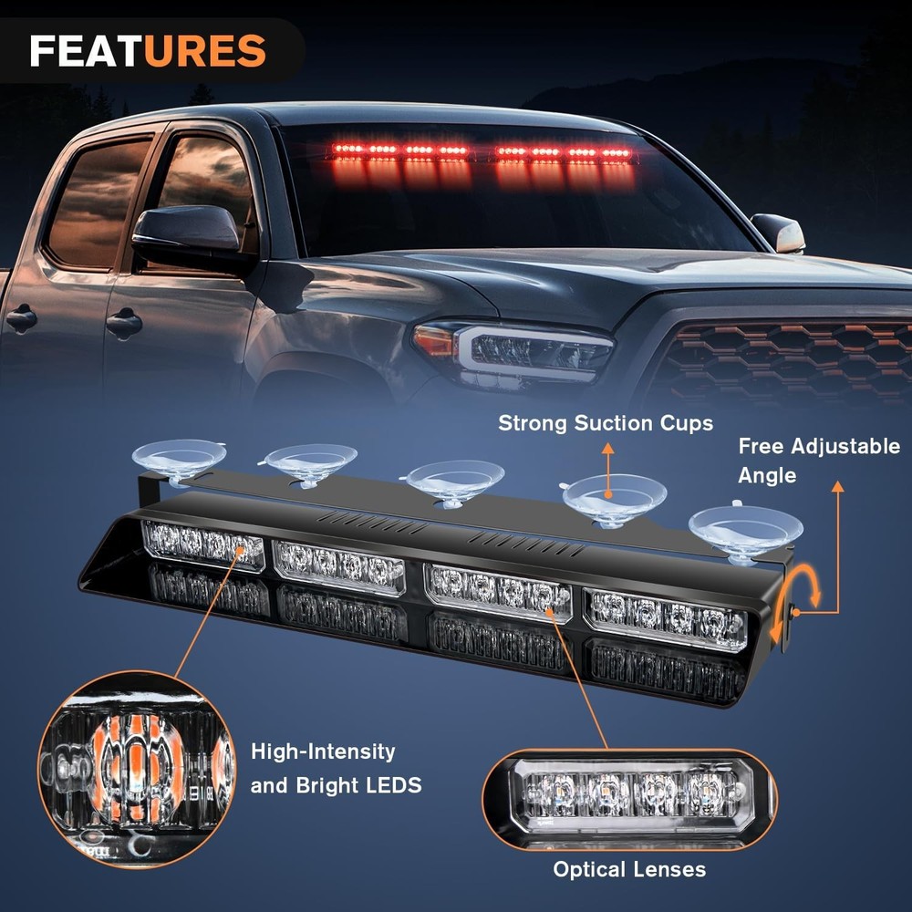 Nilight 32LED Red Emergency Dash Strobe Lights with Controller Suction Cups W...