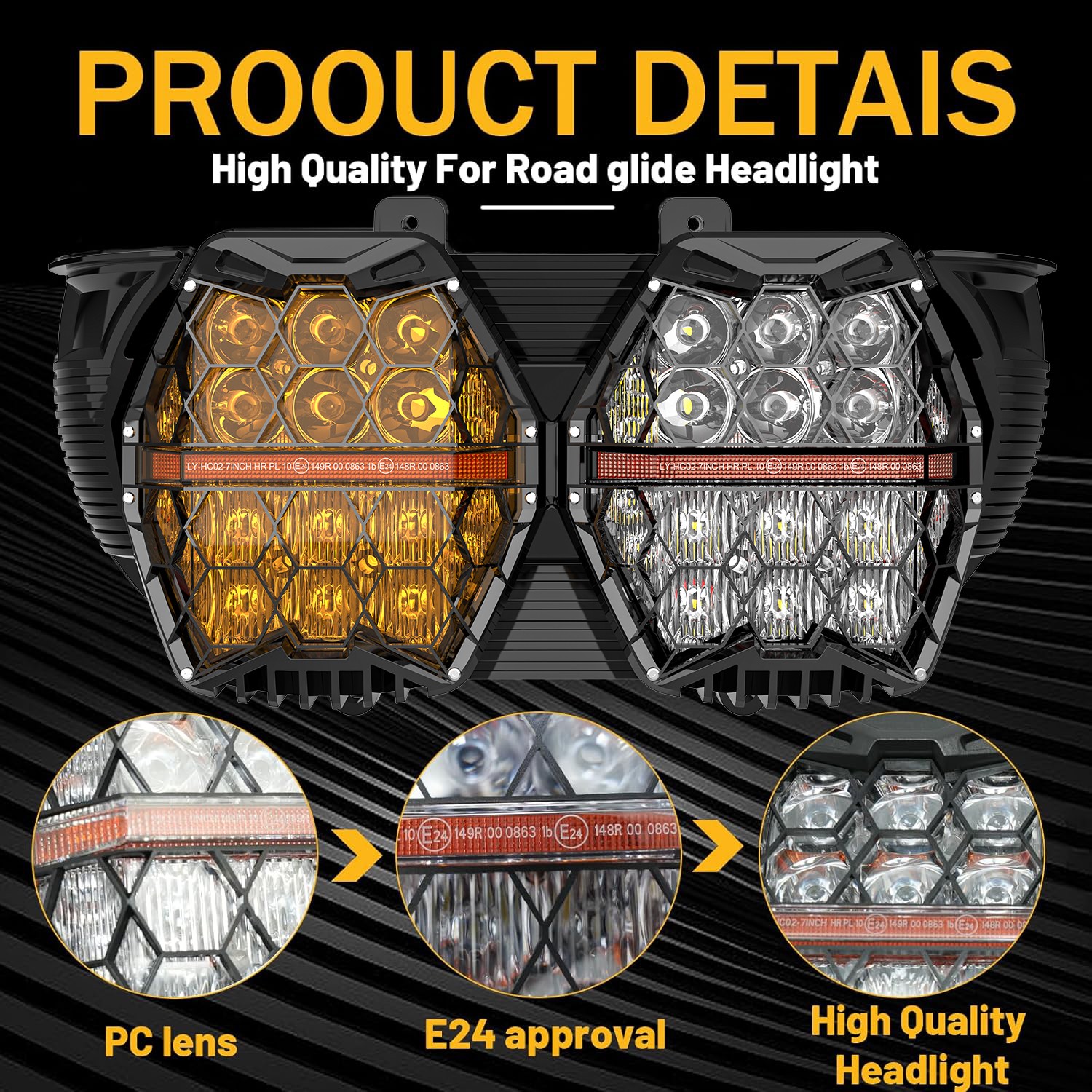 LED Dual Headlight w/ 2 Colors For Harley Touring Road Glide FLTRX FLTRXS 2015+