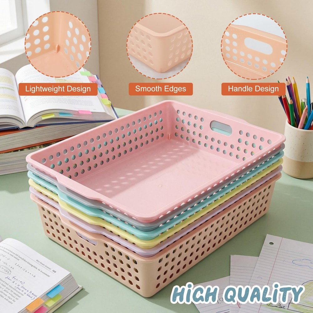 6 Pcs Turn in Trays Classroom, Stackable Tray for Classroom Plastic Storage B...
