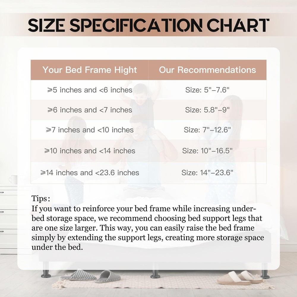 4Pcs Adjustable Height Bed Frame Support Leg, Extra Sturdy Steel Bed Frame Su