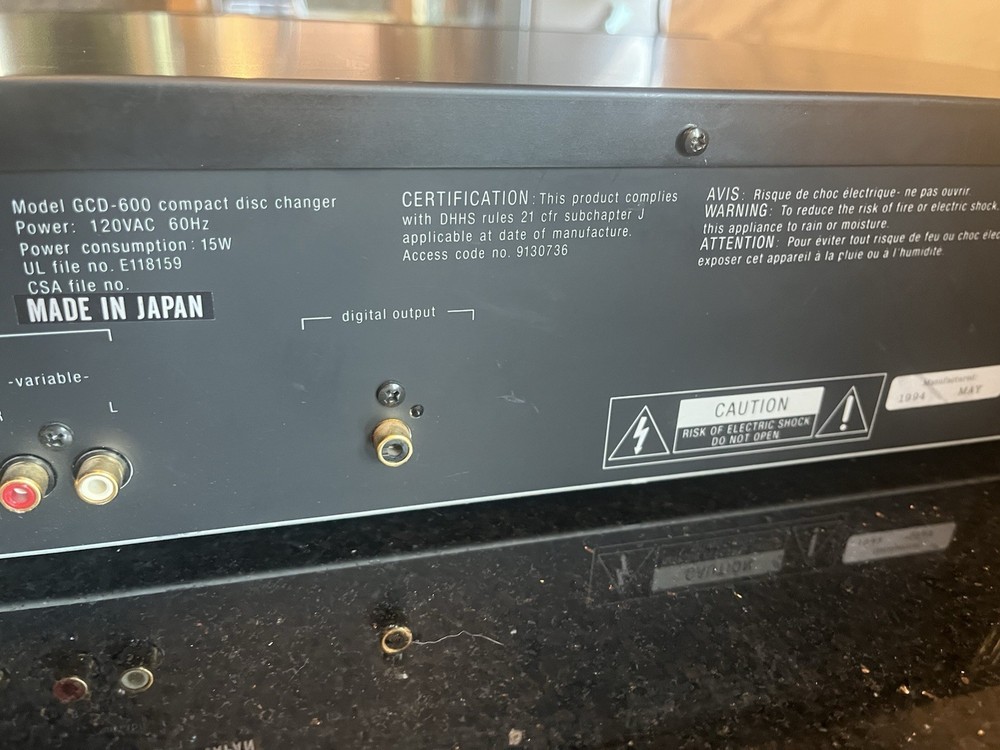 WORKS! Adcom GCD-600 5-disc Carousel CD Changer Player